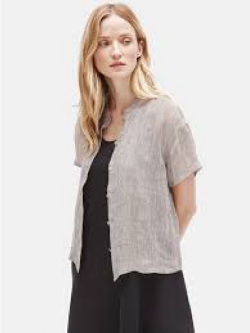 Eileen Fisher Short-Sleeve Button-Front Linen Shirt S